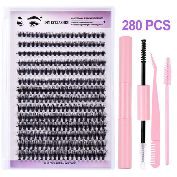 280 PCs verschiedene Größen Stabile segmentierte d curl 30 p DIY-Wimpern 2-in-1 Doppelkopfkleber Wimpern Erweiterungskits