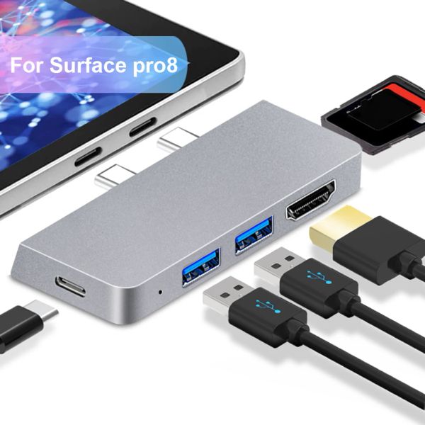 Hubs USB C Hub para Microsoft Surface Pro x 8 9 Adaptador de dock TypeC USB 3.0 HDMI TF SD LEITOR DE CARTO LAPTOP