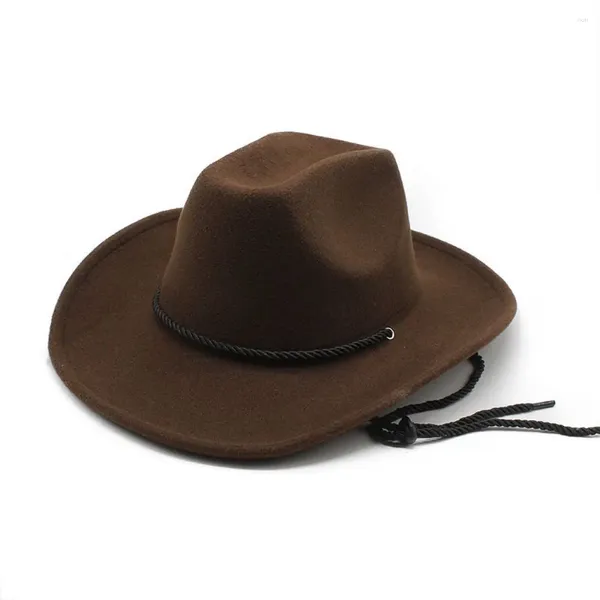 Berets Cowboyhüte für Frauen und Männer Cowgirl Caps Baumwollpolyester 57-58 cm Gurt Windschutz Seil Design Western Horse Riding Accessoires