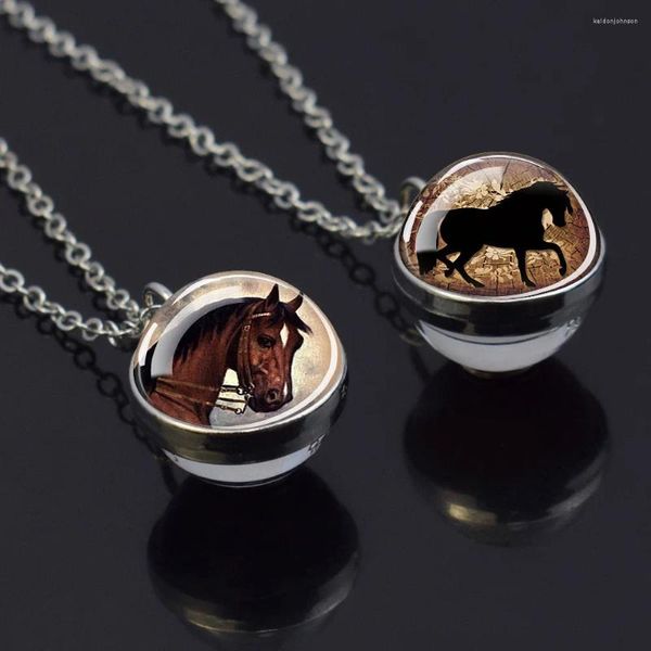 Подвесные ожерелья модные лошадь для женщин мужские скачки голова стеклянный шар.