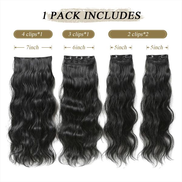 Easihair preto clipe de cabelo sintético em extensões de cabelo para mulheres 4pcs/conjunto de pegadas de grossa longas onduladas resistentes ao calor cabelos falsos