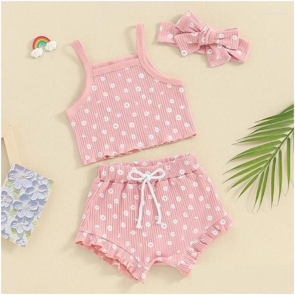 Set di abbigliamento vestiti per bambina stampato floreale senza maniche cantaliere corposi cortometrali set di cabine per neonati abiti estivi calare consegna dhj3y