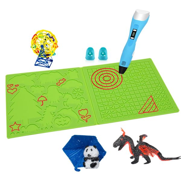 3D -Druckstift Silikonpad mit grundlegender geometrischer Vorlage 2 Silikonfinger -Kappen 3d Stiftzeichnung Schablone Kinder DIY Geburtstagsgeschenk