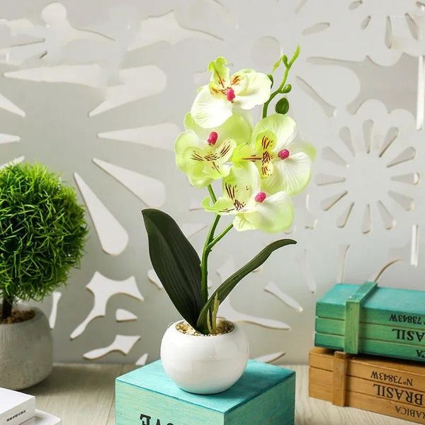 Dekorative Blumen künstliche vierköpfige Phalaenopsis Mini Bonsai Grüne Pflanzen kreative Ornamente Simulierte Blume