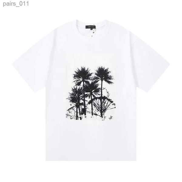 Camisas casuais masculinas Nova marca roxa 2024 Summer Street Dance Palm Tree Tree Cotton Leisure T-shirt para homens e mulheres YQ240409