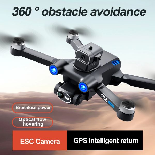 Aksesuarlar S136 GPS Drone 4K HD Çift ESC Kamera FPV Air Fotoğrafçılık Engelten Kaçınma Fırçasız Motor Helikopter Katlanabilir RC Quadcopter