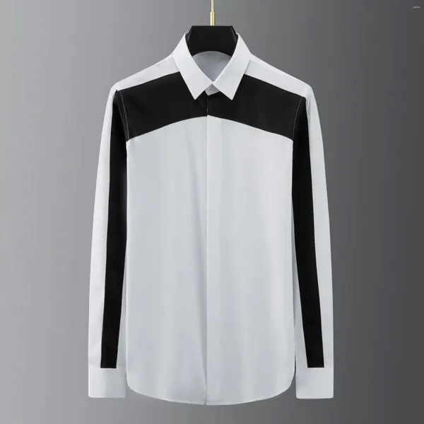 Herren -Casual -Shirts Factory Direktverkauf von geometrischem Schwarz -Weiß -Spleißen trendy langsame schlanke Geschäfte