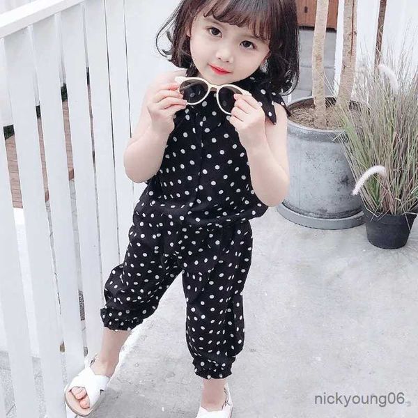 Kleidungssets 2pcs Baby Girls Kleidungsstücke Sommer Ärmelessen und Tupfen Kinder Kinder Mädchen Kleidung Chiffon Shirts+Hosen Outfits Kinder Casual Suits