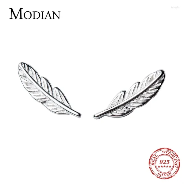 Brincos do garanhão Modian 925 Sterling Silver Moda Lucky Romântica Romântica Folha de penas para mulheres jóias finas