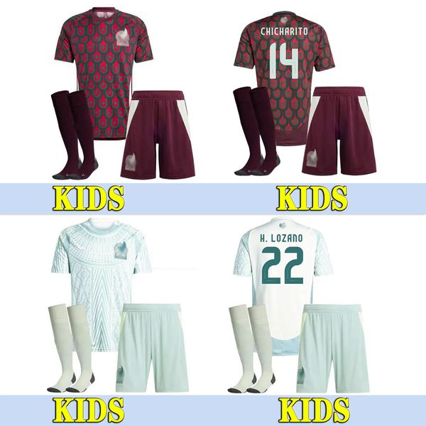 Home Away Baby Kit 2024/25 Multicolor Football Soccer Jerseys National S.Cordova J.Quinones A.Vega G.ochoa S.Gimenez Raul H.Lozano Chicharito K.Alvarez Circha para crianças