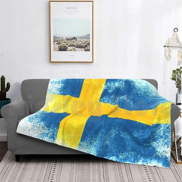 Cobertores Blanta de bandeira da Suécia para sofá -cama Viagens estatais nacional amarelo azul conceito nação de cultura azul