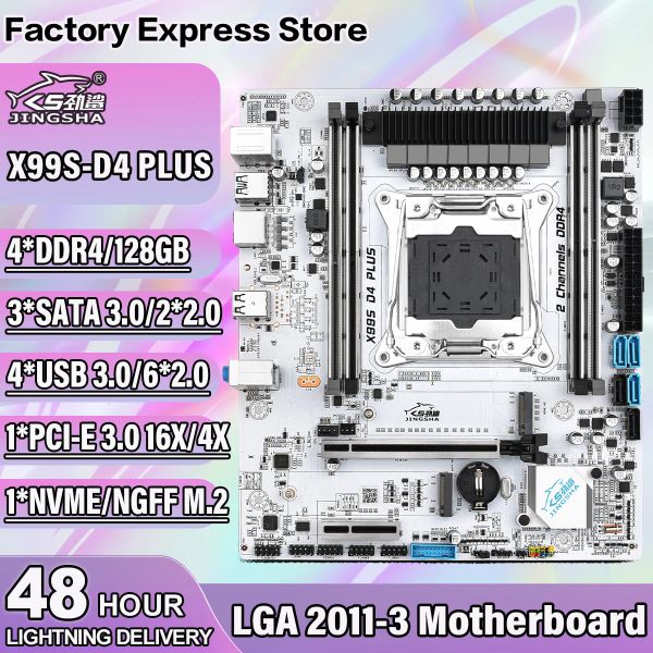 Placas -mãe jingsha x99s_d4 mais placa -mãe lga 20113 xeon v3/v4 cpu 4*ddr4 Dimm 3*sata 3 pciex16 slots m.2 port de até 128 GB x99 placa