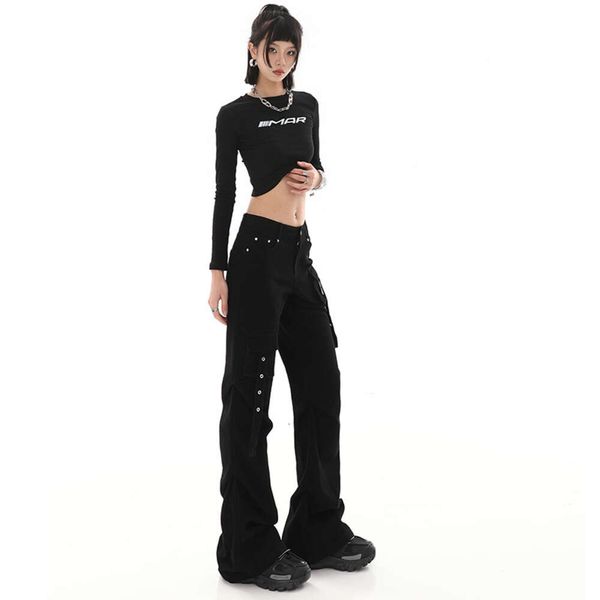2023 Осенний сладкий и пряный американский дизайн, ощущение микрогона -серых джинсов Женские плиссированные стройные штаны для рабочей одежды