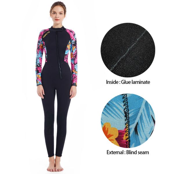 Vestidos novos borracha de borracha de 3 mm de mergulho feminino impressão de letra de merda de neoprene completo mergulho mergulhando snorkeling de manga comprida