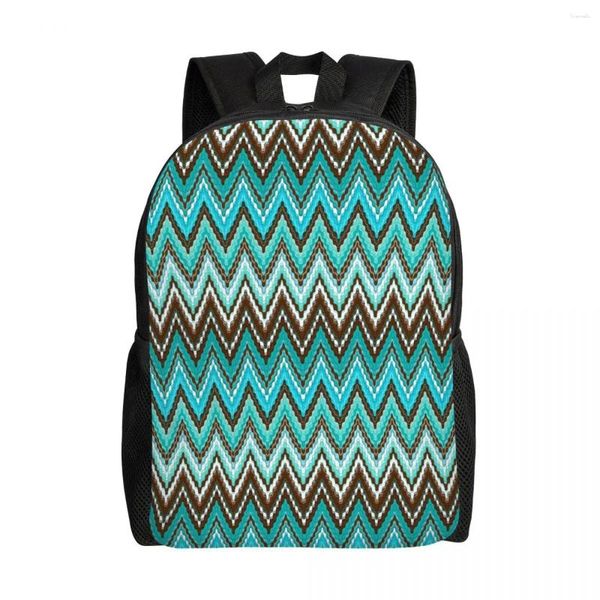 Backpack Blue-ish para meninas meninos abstrato zigzag boho college escolar bolsas de viagem homens homens bookbag sbits de 15 polegadas laptop