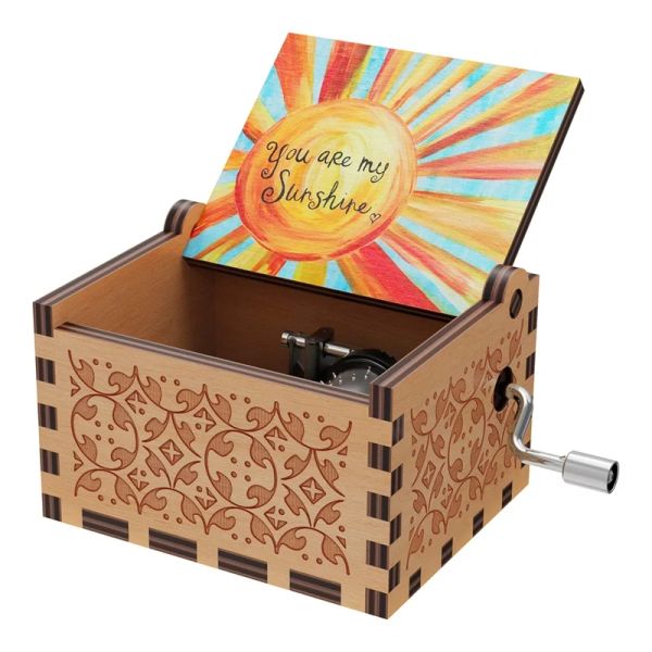 Vintage hölzerne Sonnenschein Musicial Box Music Box Du bist meine Sonne Glanzgeschenke zum Geburtstag/Valentinstag