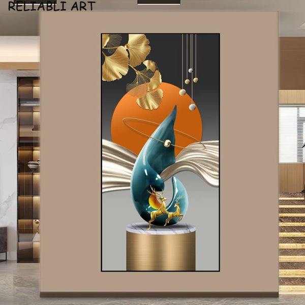 Folhas geométricas de luxo leves Poster abstrato e impressões abstratas de lona pintando arte de parede para a decoração da casa da sala sem moldura