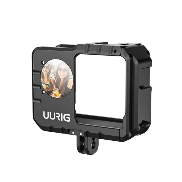 Камеры Uurig Sports Camera Video Cage с двойными холодными туфлями для селфи зеркало Зеркало Защитные рамки аксессуары для Insta360 One Rs