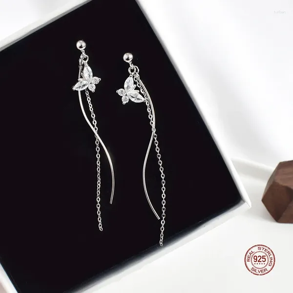 Stud Küpeler LKO Gerçek 925 STERLING Gümüş Uzun Tassel Kelebek Kolyeler Kadınlar Moda Yaz Kız Parti Takıları