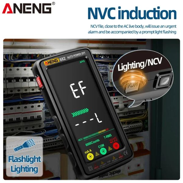 ANENG 682 Smart Profissional Multímetro CA/DC Testador de tensão TOLTAGEM TESTENTE Recarregável Ferramenta de testador de diodo elétrico OHM para eletricista