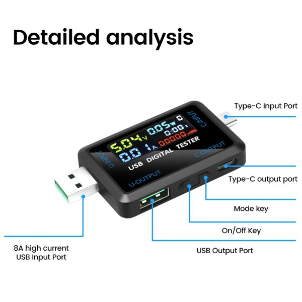 USB-тестер DC цифровой вольтметр Amperimetro ток Meter Meter Amp Volt Ammeter Detector Power Bank Индикатор зарядного устройства Type-C