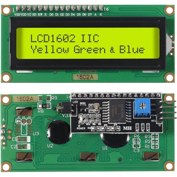 LCD1602 1602 Módulo LCD Blue/verde Tela 16x2 Display LCD de caracteres com módulo de adaptador de interface serial iiC I2C para Arduino