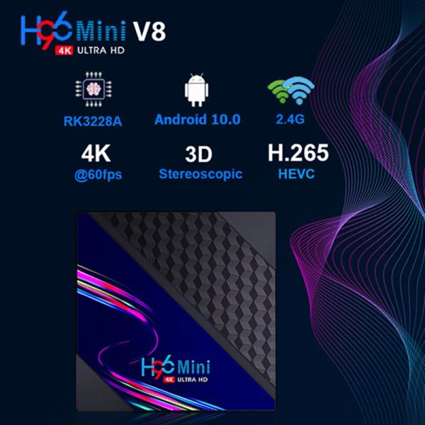 Box Smart TV Box H96 Mini V8 Android 10.0 RK3228A 4K 3D Media Player 2160p 1080p до 60 кадров в секунд