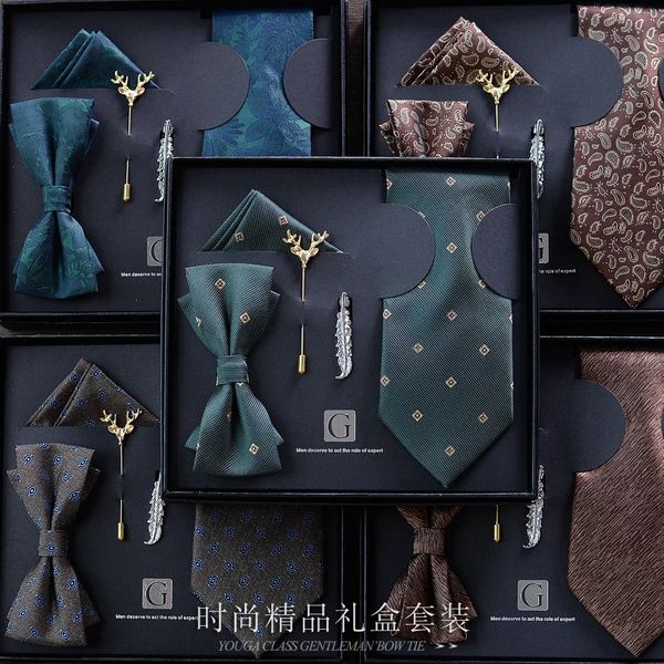 Tie Gift Box Set for Men Bridegroom Business Formal Retro tie bow Fashion Version Birthday Birthday To Enviar Boys Tide240409