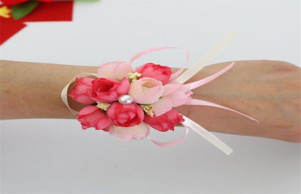 Braut Handgelenk Blume Corsage Brautjungfer Schwester Hand Blumen Hochzeit Ball Künstliche Seidenblumarmband Neuankömmling 4531605