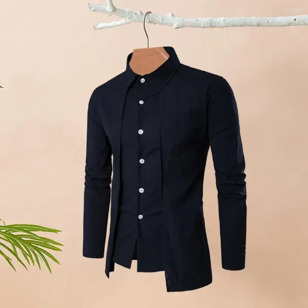 Herren-Freizeithemden Leichtes Männerhemd Schlankes Fit-Strickjacke mit Standkragen Revers Einbriefe Design für formelle Geschäftsteile