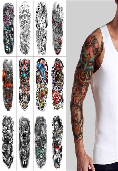Braccio grande tatuaggio temporaneo adesivo tigre di tigre teschi drago pesce colorato adesivo manicotto colorato finto flash impermeabile tatto7283514