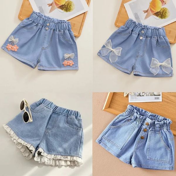 Summer Kids Short Short Shorts para meninas Menina de moda curta jeans calças calças meninas shorts Flor Girls Clothing 240409