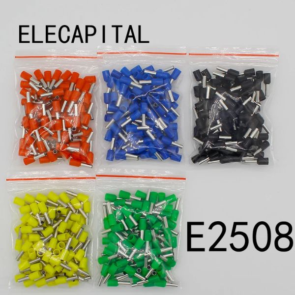 E2508 Tüp Yalıtım Terminalleri 2.5mm2 100pcs/Paket Yalıtımlı Kablo Teli Konnektörü Yalıtım Kıvrım Terminal Konnektörü E-