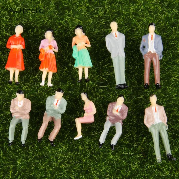 10 pezzi Model People Plastic Multicolor 76mm/65mm/36 mm Figure di plastica dipinto set di treni umani 1:25 1:30 1:50 Decorazione colorata