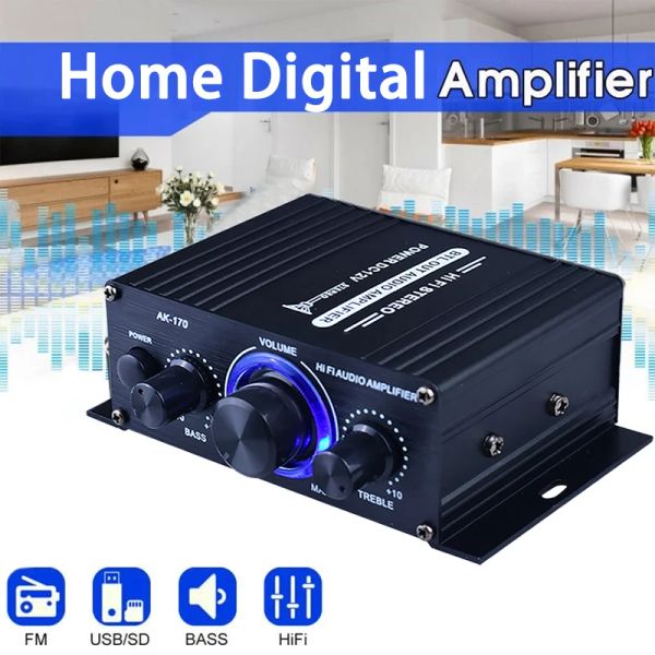 Verstärker Home Digitalverstärker HiFi Stereo Audio -Leistungsverstärker Mini Audio Power Amp AK170 Dual Channel Power Amp Home Car Amplifiers