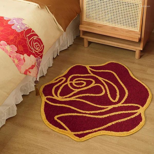 Teppiche Rot Rose Blume Tufted Teppich Dekoration Schlafzimmer Nacht