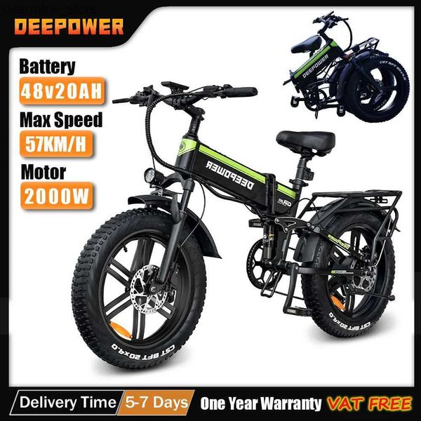 Bicicletas DeepOwer 2000W Bicicicleta de bicicleta ectrica adulta 48V 20AH 20 polegadas Fat Fat Dobring E Bicycle Mountain Oil Brake 1000W Ebike L48