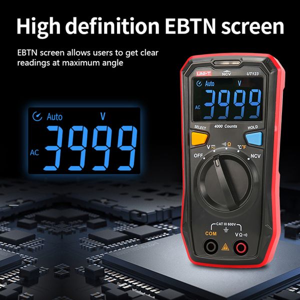 Uni-T Auto Range Mini Digital Multimeter Tepter Tester UT123 UT123D DATA AC AC DC VOLTMETER POCKER TOSTAGE AMPERE OHM METER