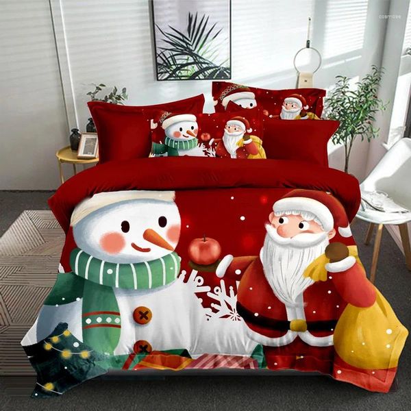 Bettwäsche -Sets 3D Print Snowman Bettbedeckung Polyester Cartoon Stil Weihnachten Quilt Pillowcase Set Santa Claus Geschenk für Jungen Mädchen Kind