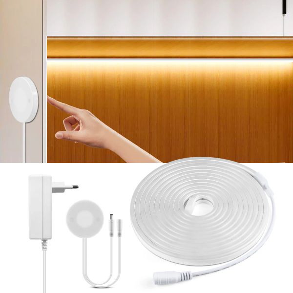 Penetrierbares Holz Luz LED -Sensor Smart Touch Switch LED LEG Leuchtstreifen Dimmbare Schrankgarderobe LED -Klebeband 12V Nacht Küchenbeleuchtung