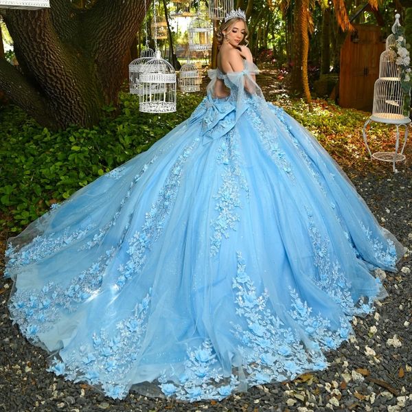 Sky Blue Luxury Quinceanera Dress 2024 Appliques perle in pizzo Vestidos de 15 Anos Princess Ball Gowns Sweet 15 16 abiti