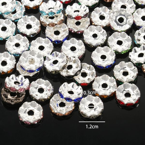 30pcs/lote 12mm Metal Crystal Rhinestone Rondelle Big Hole Decor Beds Spacer Ber