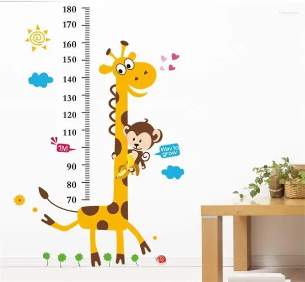 Adesivi per finestra Cartoneon Giraffe Altezza Misurazione Muratura per bambini Decorazione per carta da parati Pvc impermeabile