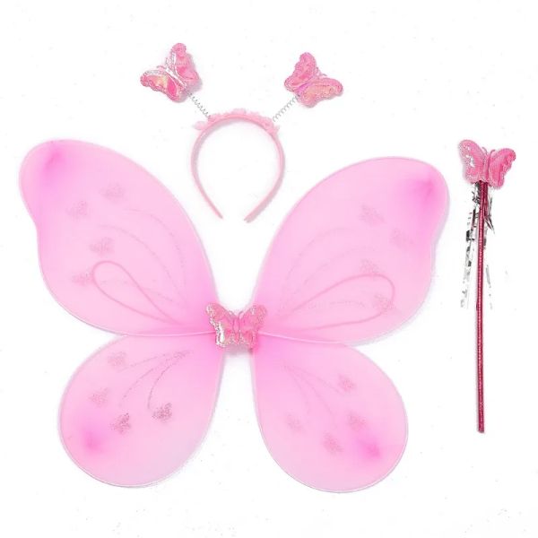 3 PCs Set Kids Butterfly Stirnband Flügel Wand Mädchen Sommerfotografie Outfit Kinder gelbgrüne lila rosa Märchen -Requisiten