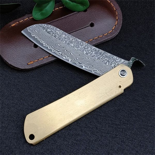 Japanische Higonokami VG10 Damaskus Klapptasche Messer Kupfergriff Griff Hochwertiges Überleben im Außenjagd EDC Tool Geschenk 3300 4850 535 15535 940 15006