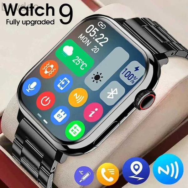 Relógios femininos Novo relógio inteligente 9 NFC BT CHAMADA CAIXA FATERIA CARENT Sport Fitness à prova d'água AMOLED Screen Wireless Charging 450mAh Men Women for Iwo Watch 240409