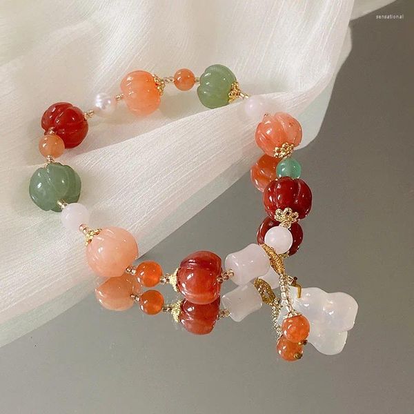 Strand Natural Chalcedon Kürbis Anhänger Armbänder für Frauen Nachahmung Jade Perlen Armband weibliche Charme Mode Schmuck