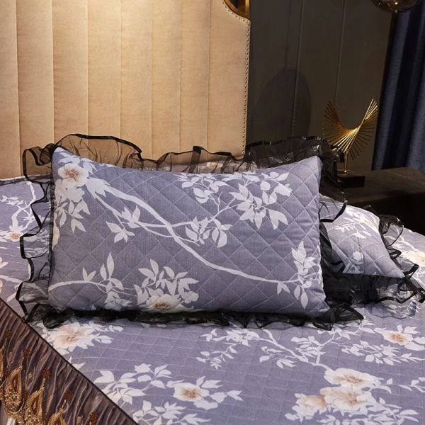 Saia de cama queen size de estilo europeu de estilista com lenço de lança de lança de lança de renda da cama de tampa da cama