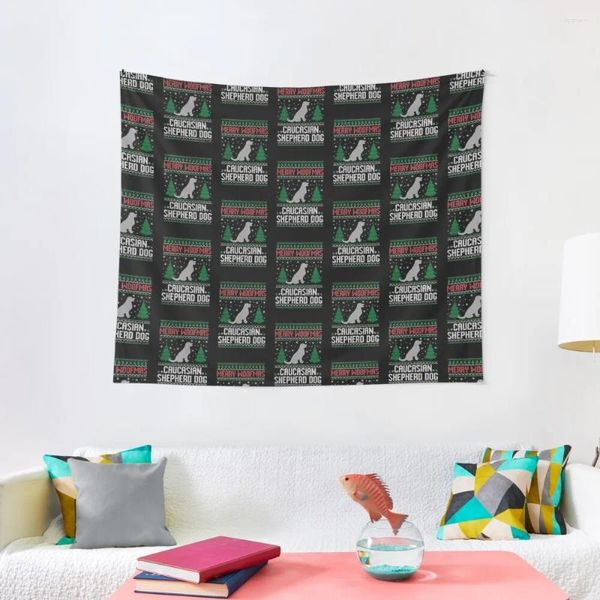 Arazzi brutti Gift Sighion natalizio per gli amanti dei cani Merry Woofmas Caucasico Shepherd Tapestry Aestestico Decorazioni della stanza coreana