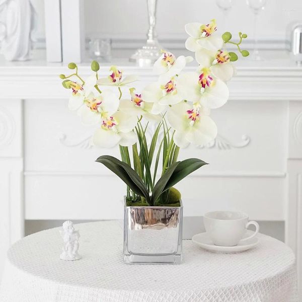 Dekoratif çiçekler Phalaenopsis yapay çiçek bonsai dekorasyon sahte ipek saksı bitki set oturma odası masa süslemeleri